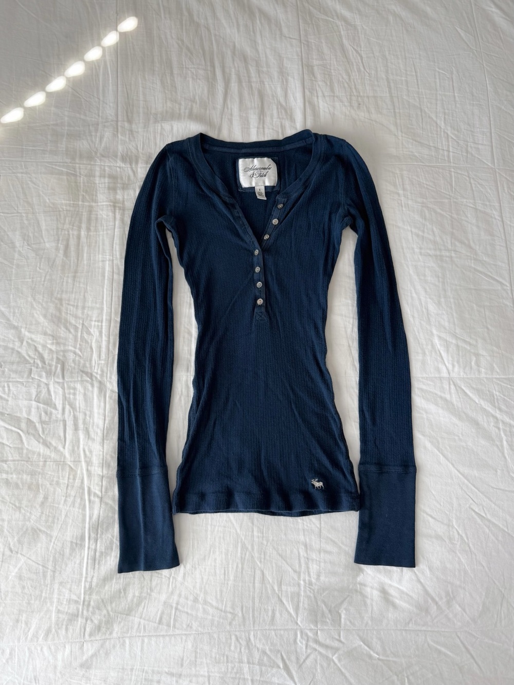 Vintage Abercrombie & Fitch Navy Long Sleeve Henley Ribbed Top Size S